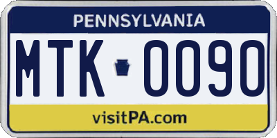 PA license plate MTK0090