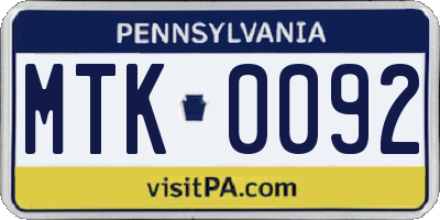 PA license plate MTK0092