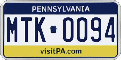 PA license plate MTK0094