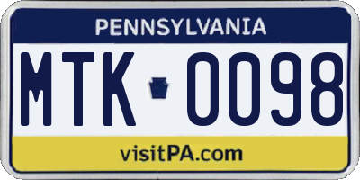 PA license plate MTK0098