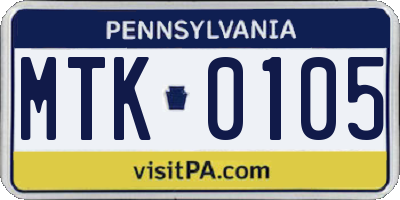 PA license plate MTK0105