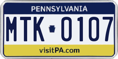 PA license plate MTK0107