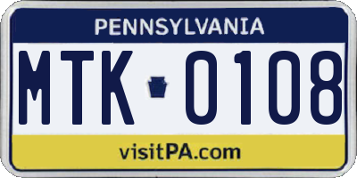 PA license plate MTK0108