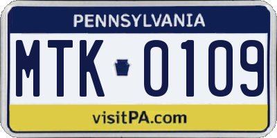 PA license plate MTK0109