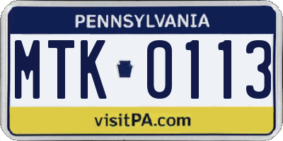 PA license plate MTK0113