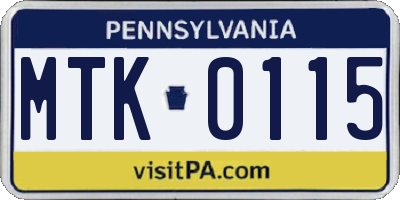 PA license plate MTK0115