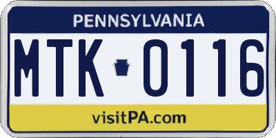 PA license plate MTK0116