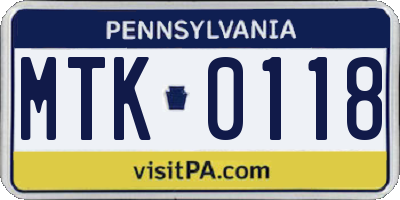 PA license plate MTK0118