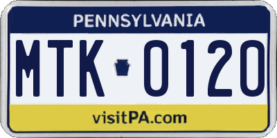 PA license plate MTK0120