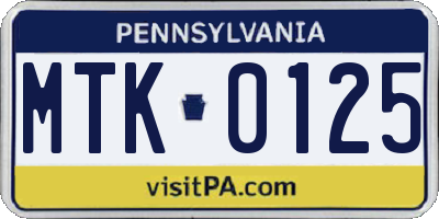 PA license plate MTK0125