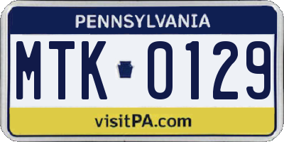 PA license plate MTK0129