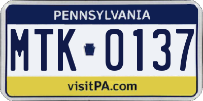 PA license plate MTK0137