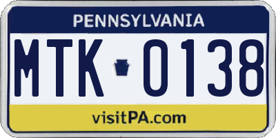 PA license plate MTK0138