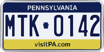 PA license plate MTK0142