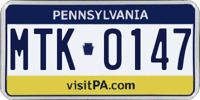 PA license plate MTK0147