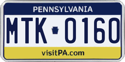 PA license plate MTK0160