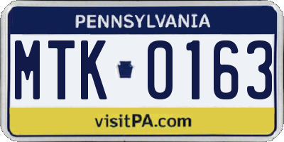 PA license plate MTK0163
