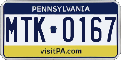PA license plate MTK0167