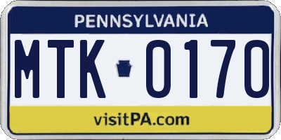 PA license plate MTK0170