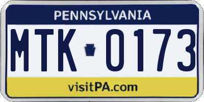 PA license plate MTK0173