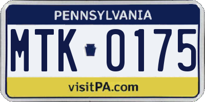 PA license plate MTK0175