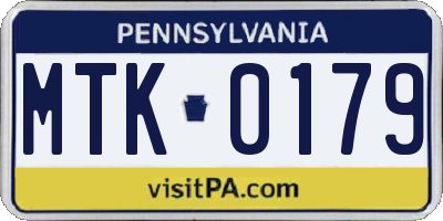 PA license plate MTK0179