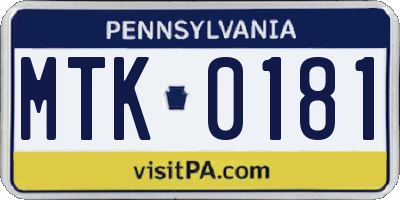 PA license plate MTK0181