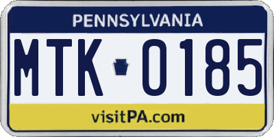 PA license plate MTK0185