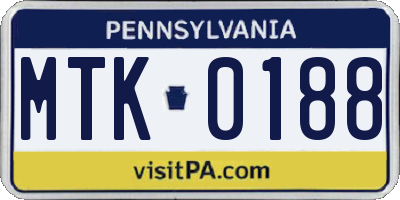 PA license plate MTK0188