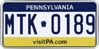 PA license plate MTK0189