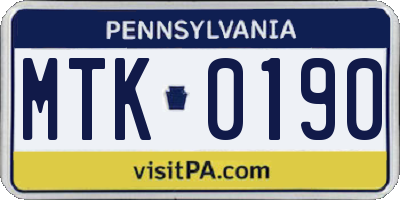 PA license plate MTK0190
