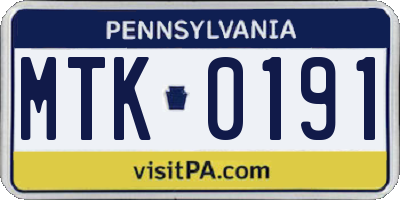 PA license plate MTK0191