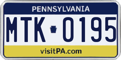 PA license plate MTK0195