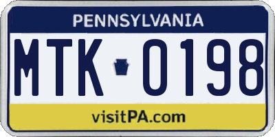 PA license plate MTK0198