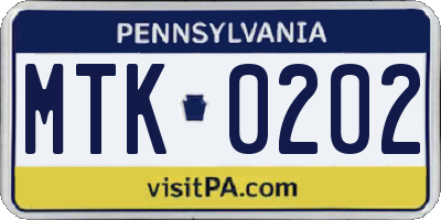 PA license plate MTK0202