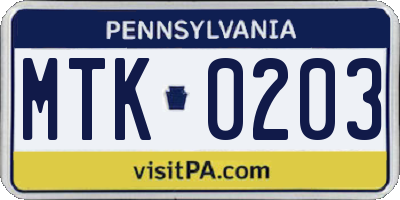 PA license plate MTK0203