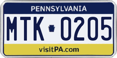 PA license plate MTK0205