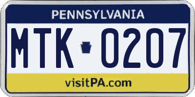 PA license plate MTK0207