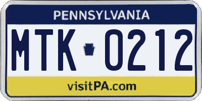 PA license plate MTK0212