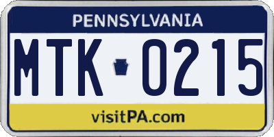 PA license plate MTK0215