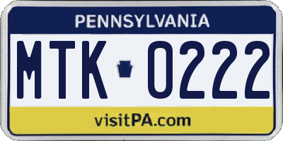 PA license plate MTK0222