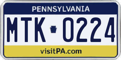 PA license plate MTK0224