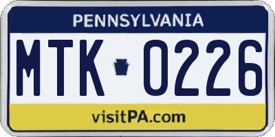 PA license plate MTK0226