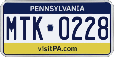 PA license plate MTK0228