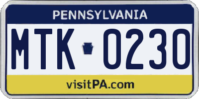 PA license plate MTK0230