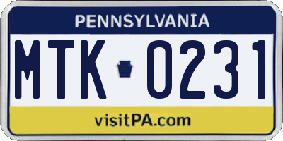 PA license plate MTK0231