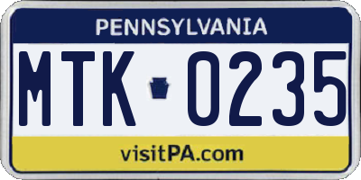 PA license plate MTK0235