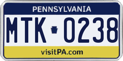 PA license plate MTK0238