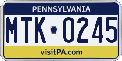 PA license plate MTK0245