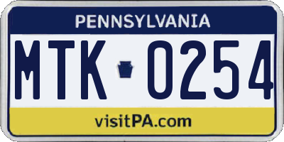 PA license plate MTK0254